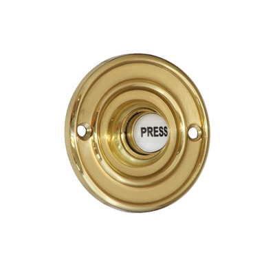 Prima Circular Shaped Bell Push (60mm, 76mm OR 100mm), Polished Brass OR Unlacquered Brass - PB1418 POLISHED BRASS - 100mm Diameter