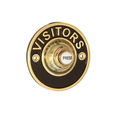 Prima Visitors Circular Shaped Bell Push (81mm), Polished Brass & Black - PB1421 POLISHED BRASS - 81mm