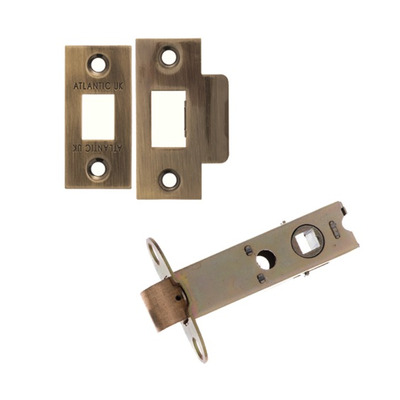 Atlantic 2.5, 3, 4 or 6 Inch Heavy Duty Tubular Latches (Bolt Through), Antique Brass - AL3AB 80mm (3 INCH) ANTIQUE BRASS PLATES (Double Sprung)