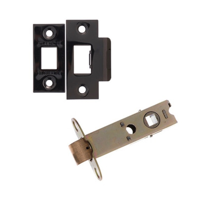 Atlantic 2.5, 3, 4 or 6 Inch Heavy Duty Tubular Latches (Bolt Through), Black Nickel - AL3BN 101mm (4 INCH) BLACK NICKEL PLATES (Double Sprung)