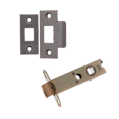 Atlantic 2.5, 3, 4 or 6 Inch Heavy Duty Tubular Latches (Bolt Through), Distressed Silver - AL3DS 80mm (3 INCH) DISTRESSED SILVER PLATES (Double Sprung)