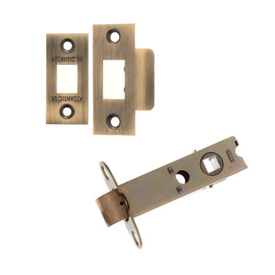 Atlantic 2.5, 3, 4 or 6 Inch Heavy Duty Tubular Latches (Bolt Through), Matt Antique Brass - AL3MAB 101mm (4 INCH) MATT ANTIQUE BRASS PLATES (Double Sprung)