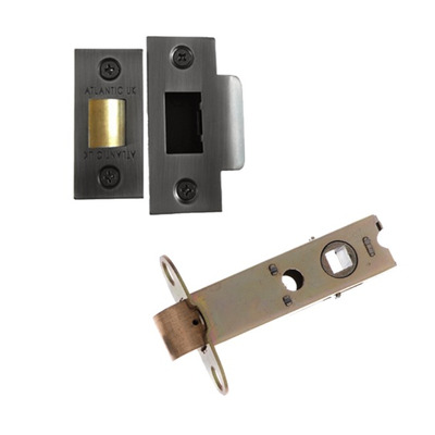 Atlantic 2.5, 3, 4 or 6 Inch Heavy Duty Tubular Latches (Bolt Through), Matt Gun Metal - AL3MBN 64mm (2.5 INCH) - MATT GUN METAL PLATES (Not Double Sprung)
