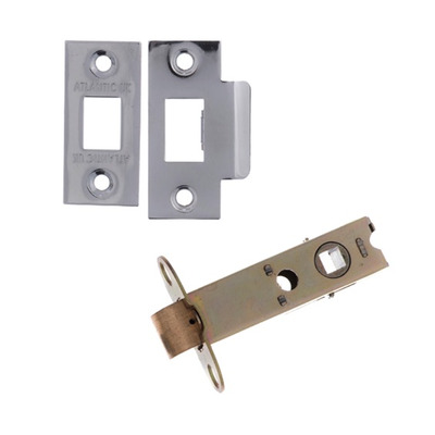 Atlantic 2.5, 3, 4 or 6 Inch Heavy Duty Tubular Latches (Bolt Through), Polished Chrome - AL3PC 64mm (2.5 INCH) - POLISHED CHROME PLATES (Not Double Sprung)