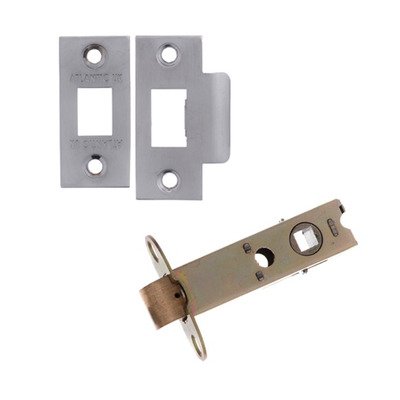 Atlantic 2.5, 3, 4 or 6 Inch Heavy Duty Tubular Latches (Bolt Through), Satin Chrome - AL3SC 80mm (3 INCH) SATIN CHROME PLATES (Double Sprung)