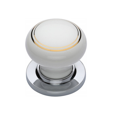 Heritage Brass Gold Line White Porcelain Mortice Door Knobs, Polished Chrome Rose - 6010-PC (sold in pairs) GOLD LINE WHITE KNOB WITH POLISHED CHROME BASE