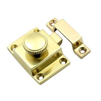 Prima Cupboard Catch With Knurled Knob, Polished Brass - PB580 POLISHED BRASS