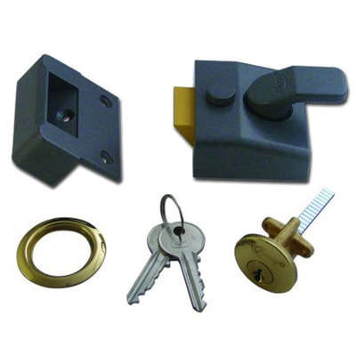 Asec AS14 & AS18 Non-Deadlocking Nightlatch, Dark Metallic Grey - AS1716 POLISHED BRASS CYLINDER - NARROW 40mm