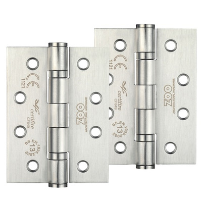 Zoo Hardware 4 Inch Grade 13 Ball Bearing Hinge, Satin Stainless Steel - ZHSS243SS (sold in pairs) SATIN STAINLESS STEEL - 102mm x 75mm x 3mm (RADIUS EDGE)
