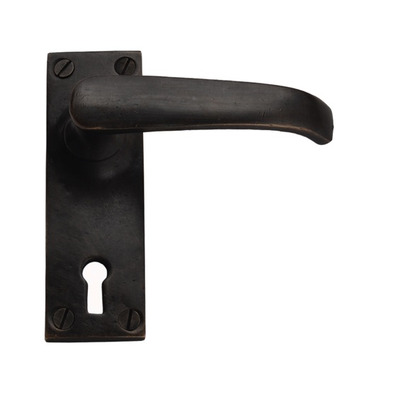 Cardea Ironmongery Curved Door Handle On Backplate, Dark Bronze - AT280A/DB LOCK (WITH KEYHOLE)