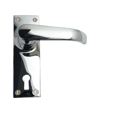 Cardea Ironmongery Curved Door Handle On Backplate, Polished Nickel - AT280A/PN LOCK (WITH KEYHOLE)