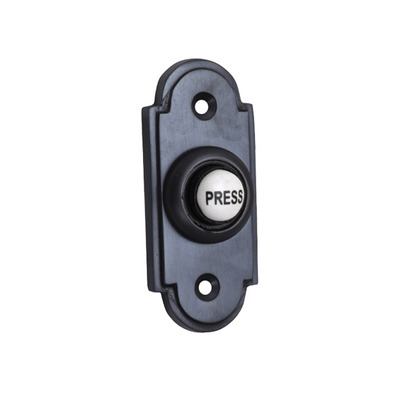 Prima Victorian Shaped Bell Push With China Press Button, Matt Black - MB1417 MATT BLACK - 76mm x 33mm