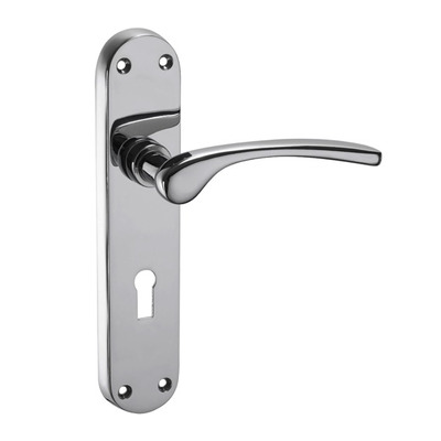 Access Hardware K Series Radius End Door Handles On Backplate, Polished Chrome - K0313PZ (sold in pairs) LOCK (WITH KEYHOLE)