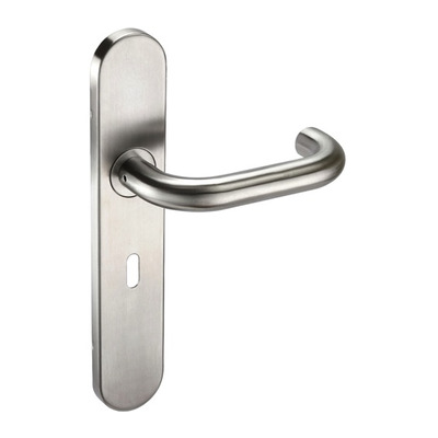 Access Hardware K Series DDA Door Handles On Backplate, Satin Stainless Steel - K123S (sold in pairs) LOCK (WITH KEYHOLE)