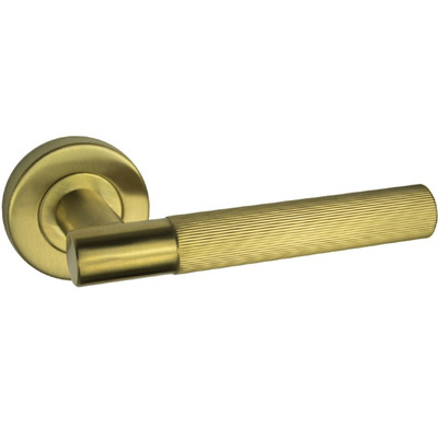 Access Hardware Knurled Door Handles On Round Rose, Satin Brass Finish - B0910SB (sold in pairs) SATIN BRASS