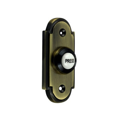 Prima Victorian Shaped Bell Push With China Press Button, Antique Brass - XL1417 ANTIQUE BRASS