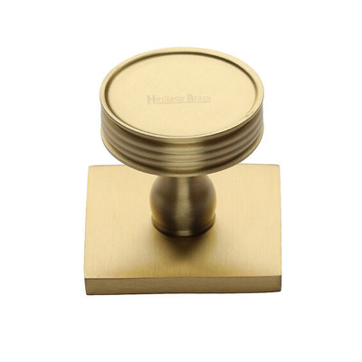 Heritage Brass Venetian Cabinet Knob With Square Backplate (32mm Knob, 38mm Base), Satin Brass - SQ4547-SB SATIN BRASS - 32mm