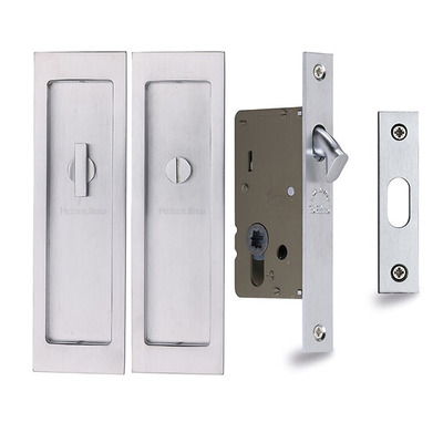 Heritage Brass Flush Handle Sliding Door Privacy Set, Satin Chrome - C1877-SC SATIN CHROME
