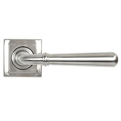 From The Anvil Newbury Door Handles On Square Rose, Satin Marine Stainless Steel - 46513 (sold in pairs) SATIN MARINE STAINLESS STEEL - UNSPRUNG
