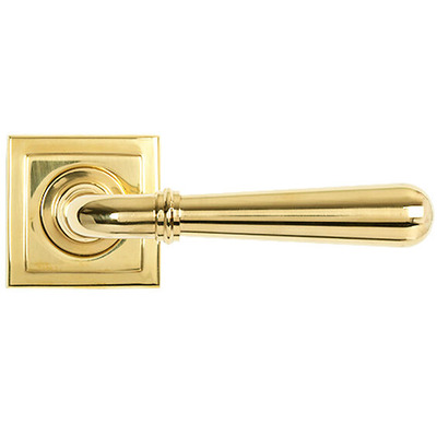 From The Anvil Newbury Door Handles On Square Rose, Polished Brass - 50624 (sold in pairs) POLISHED BRASS - SPRUNG