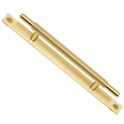 Access Hardware Knurled T-Bar Cabinet Handle On Backplate (96mm, 128mm OR 192mm c/c), Satin Brass - P110611SB SATIN BRASS - 128mm c/c