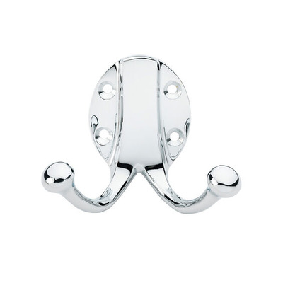 Alexander & Wilks Traditional Double Robe Hook, Polished Chrome - AW771PC POLISHED CHROME