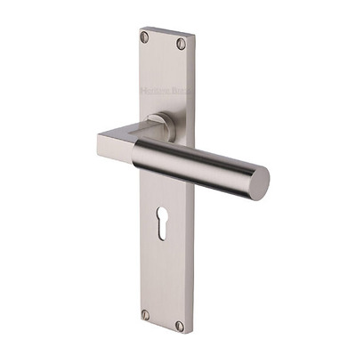 Heritage Brass Bauhaus Door Handles On 200mm Backplate, Satin Nickel - VT6300-SN (sold in pairs) LATCH