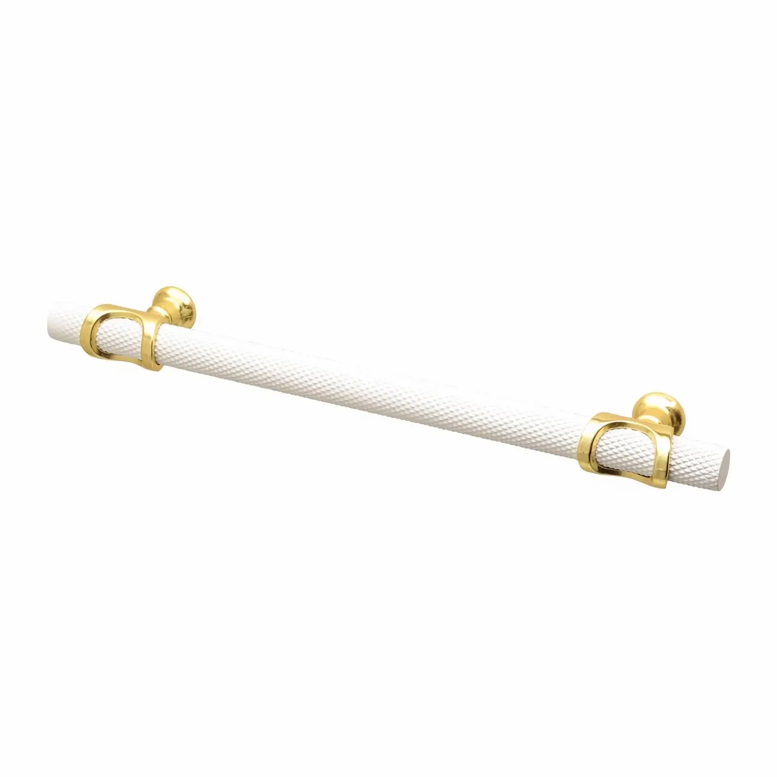 Amelia - Knurled T-Bar Kitchen Cupboard Handle - White - Matt Gold